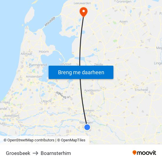 Groesbeek to Boarnsterhim map