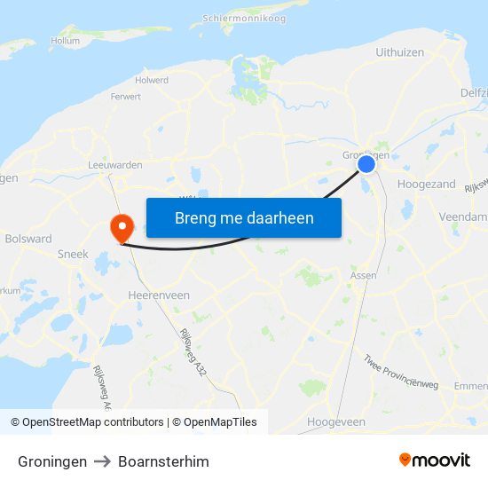 Groningen to Boarnsterhim map