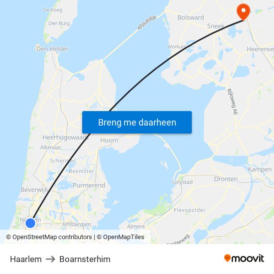 Haarlem to Boarnsterhim map