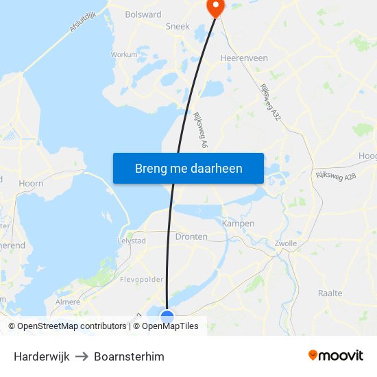 Harderwijk to Boarnsterhim map