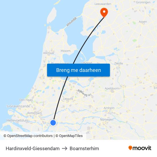 Hardinxveld-Giessendam to Boarnsterhim map