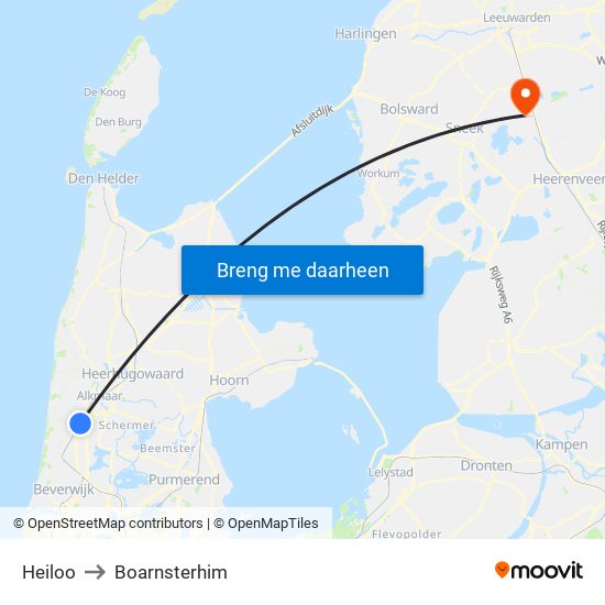 Heiloo to Boarnsterhim map