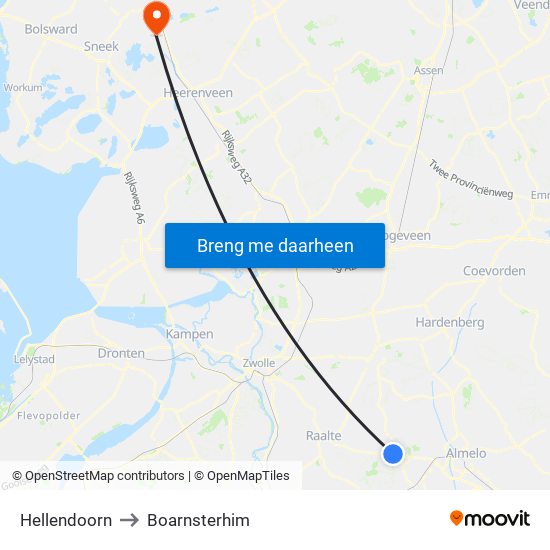 Hellendoorn to Boarnsterhim map