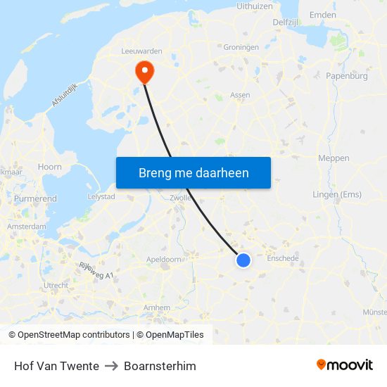 Hof Van Twente to Boarnsterhim map