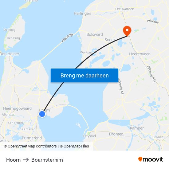 Hoorn to Boarnsterhim map
