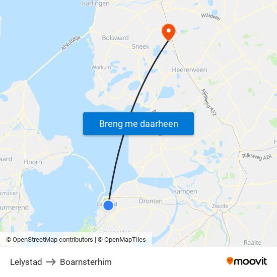 Lelystad to Boarnsterhim map