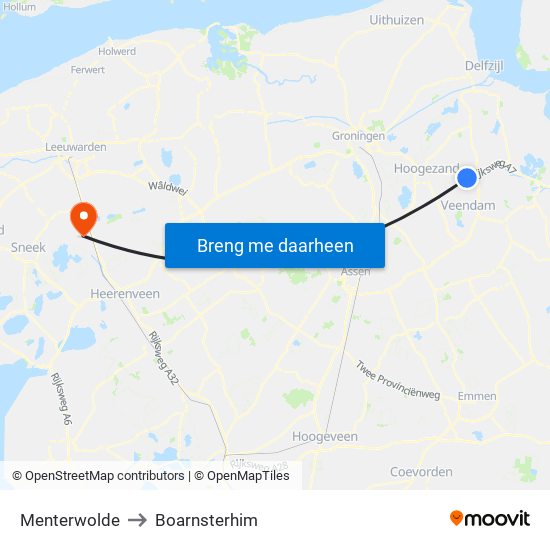 Menterwolde to Boarnsterhim map