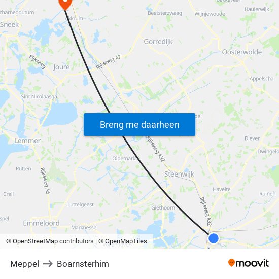 Meppel to Boarnsterhim map