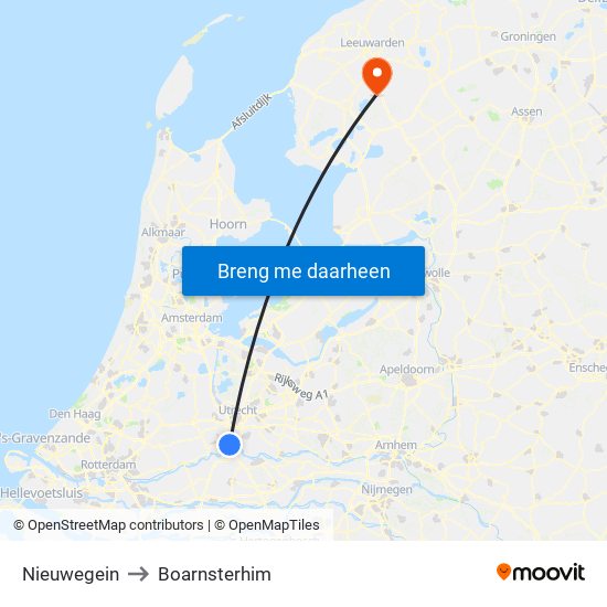 Nieuwegein to Boarnsterhim map