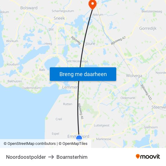 Noordoostpolder to Boarnsterhim map