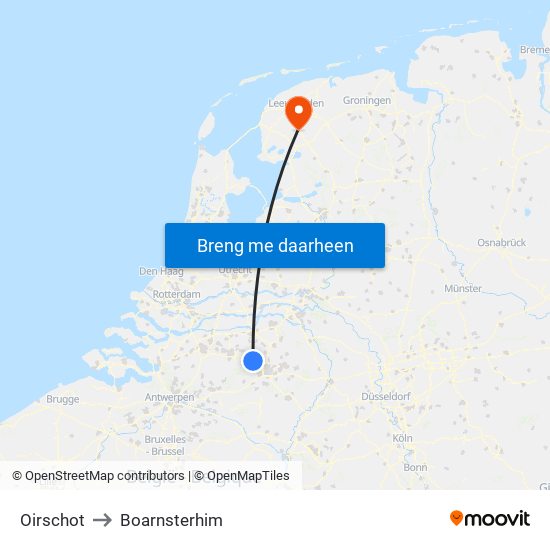 Oirschot to Boarnsterhim map