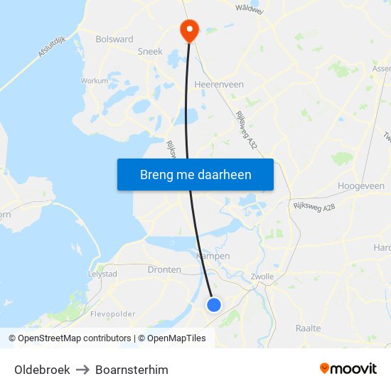 Oldebroek to Boarnsterhim map