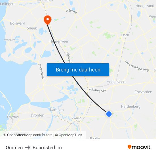 Ommen to Boarnsterhim map