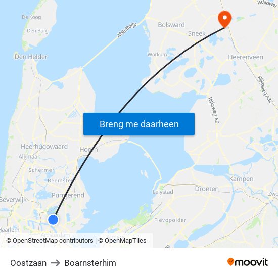 Oostzaan to Boarnsterhim map