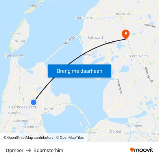 Opmeer to Boarnsterhim map