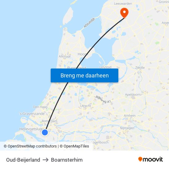 Oud-Beijerland to Boarnsterhim map