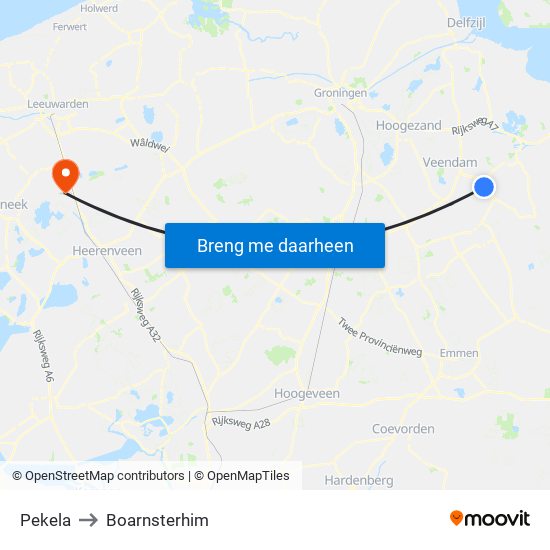 Pekela to Boarnsterhim map