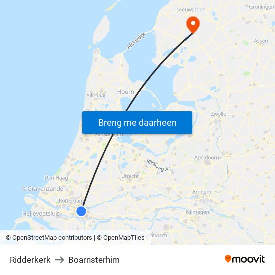 Ridderkerk to Boarnsterhim map