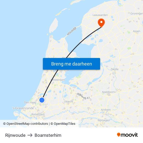Rijnwoude to Boarnsterhim map