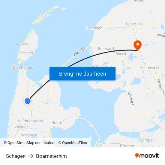 Schagen to Boarnsterhim map
