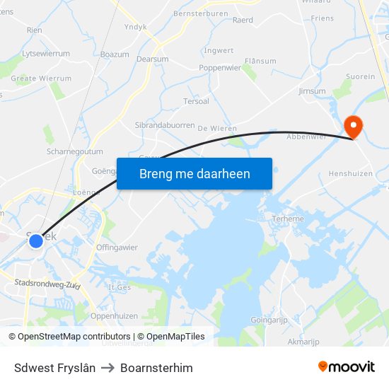 Sdwest Fryslân to Boarnsterhim map