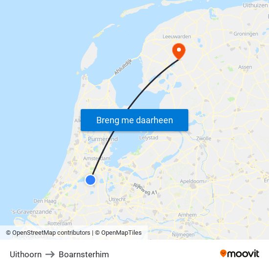 Uithoorn to Boarnsterhim map