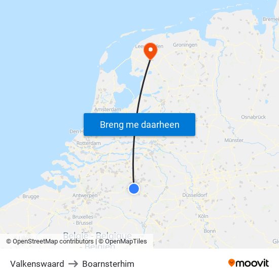 Valkenswaard to Boarnsterhim map