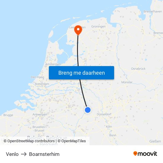 Venlo to Boarnsterhim map