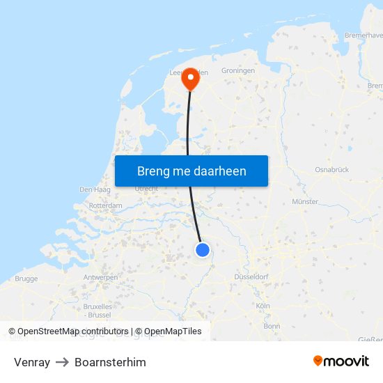 Venray to Boarnsterhim map