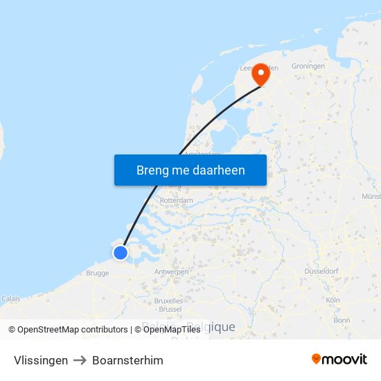 Vlissingen to Boarnsterhim map