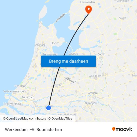 Werkendam to Boarnsterhim map