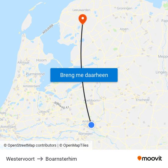 Westervoort to Boarnsterhim map