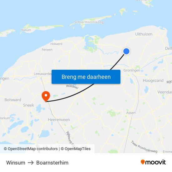 Winsum to Boarnsterhim map