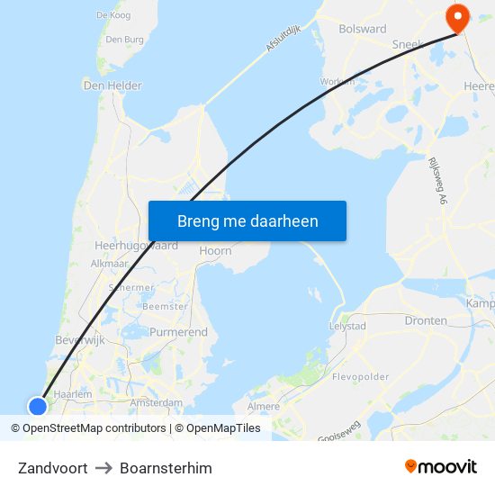 Zandvoort to Boarnsterhim map