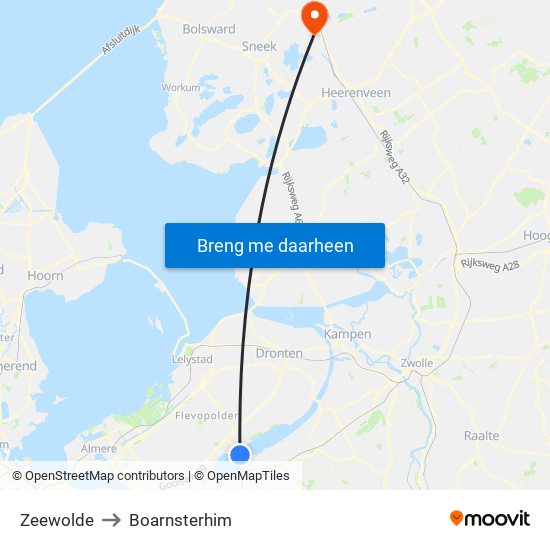 Zeewolde to Boarnsterhim map