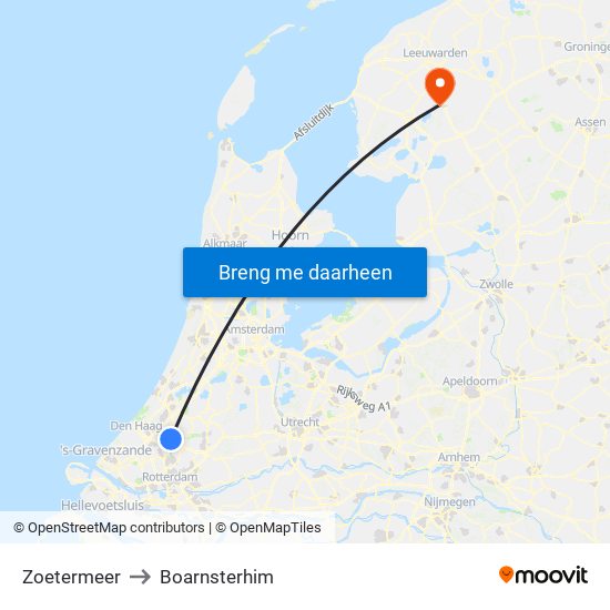 Zoetermeer to Boarnsterhim map