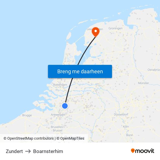 Zundert to Boarnsterhim map