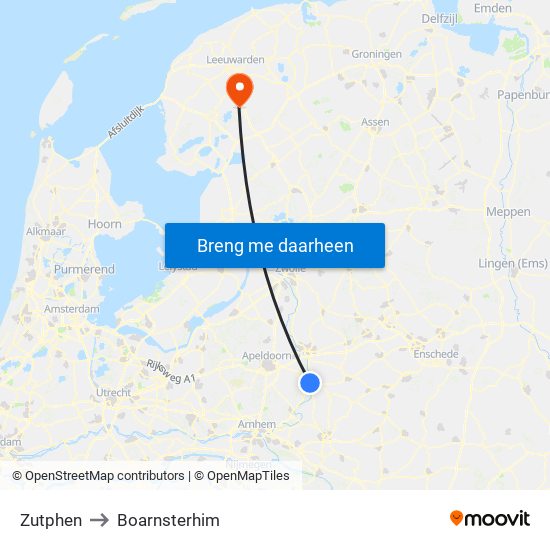 Zutphen to Boarnsterhim map