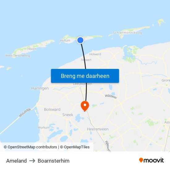 Ameland to Boarnsterhim map