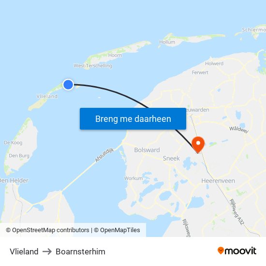 Vlieland to Boarnsterhim map