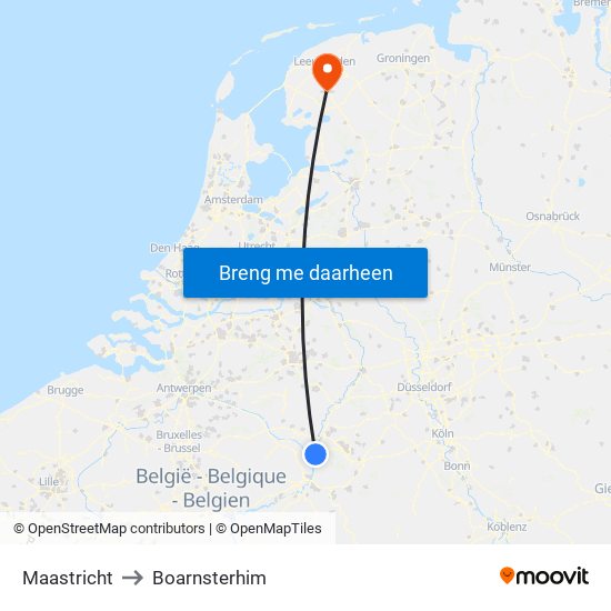 Maastricht to Boarnsterhim map
