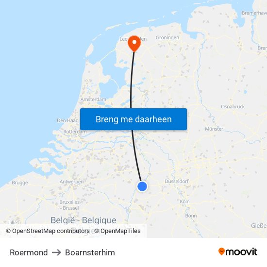 Roermond to Boarnsterhim map