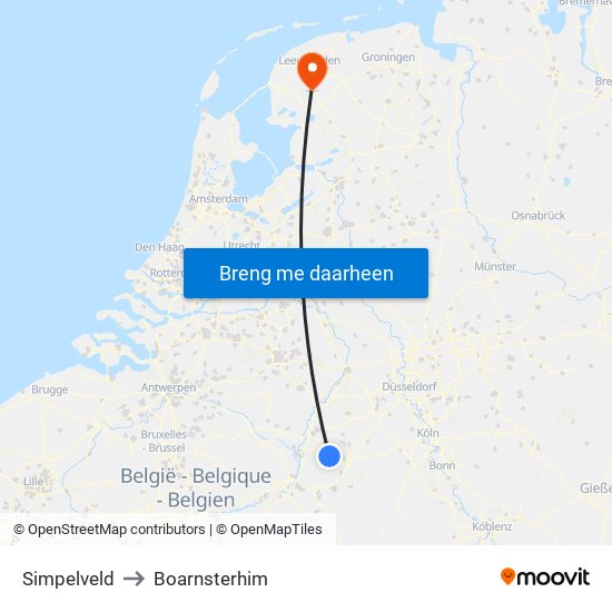 Simpelveld to Boarnsterhim map