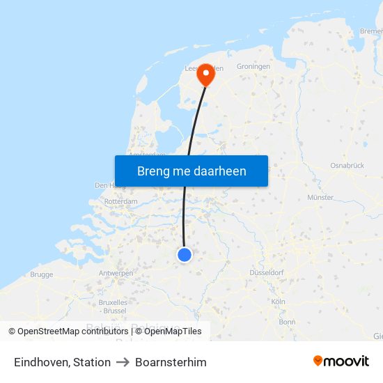 Eindhoven, Station to Boarnsterhim map