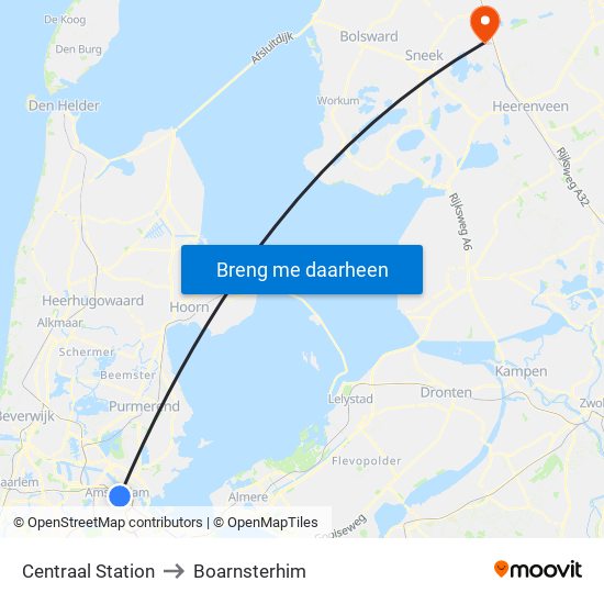 Centraal Station to Boarnsterhim map