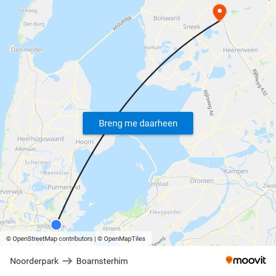 Noorderpark to Boarnsterhim map