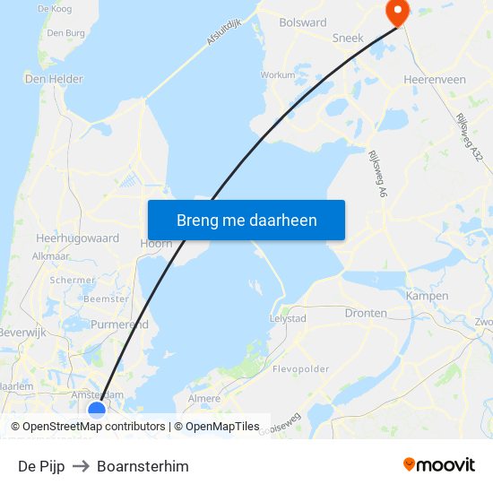 De Pijp to Boarnsterhim map