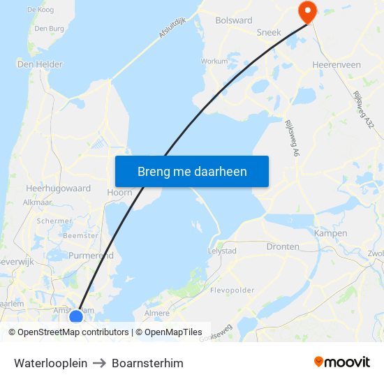 Waterlooplein to Boarnsterhim map