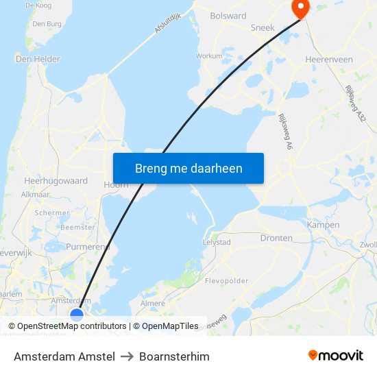 Amsterdam Amstel to Boarnsterhim map