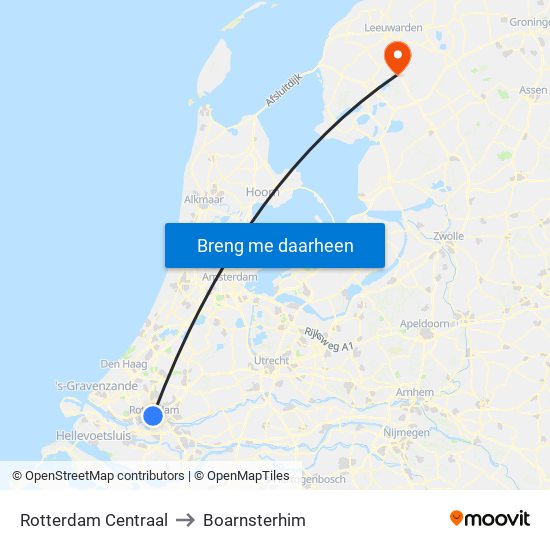 Rotterdam Centraal to Boarnsterhim map